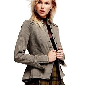 Free People Victorian Lace-Up Military Jacket Olive Green Corset Style - XS